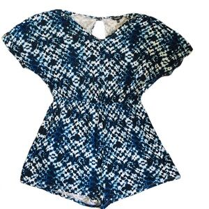 GEORGE Tie Dye Ombre Print Short Romper With Pockets & Open Back Blue Sz Medium